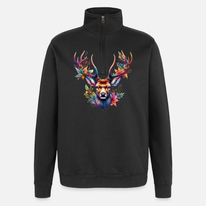 Cerf - Sweat à zip 1/4 - noir