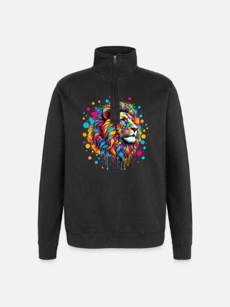 Lion - Sweat à zip 1/4 - noir