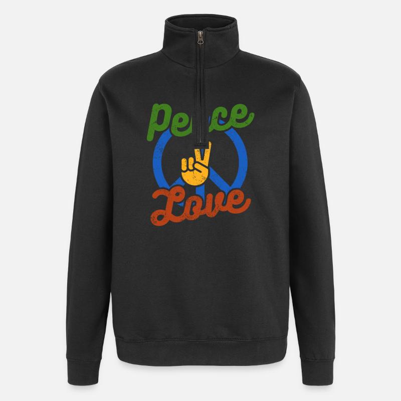 Frieden, Liebe - Quarter-Zip-Sweatshirt - Schwarz