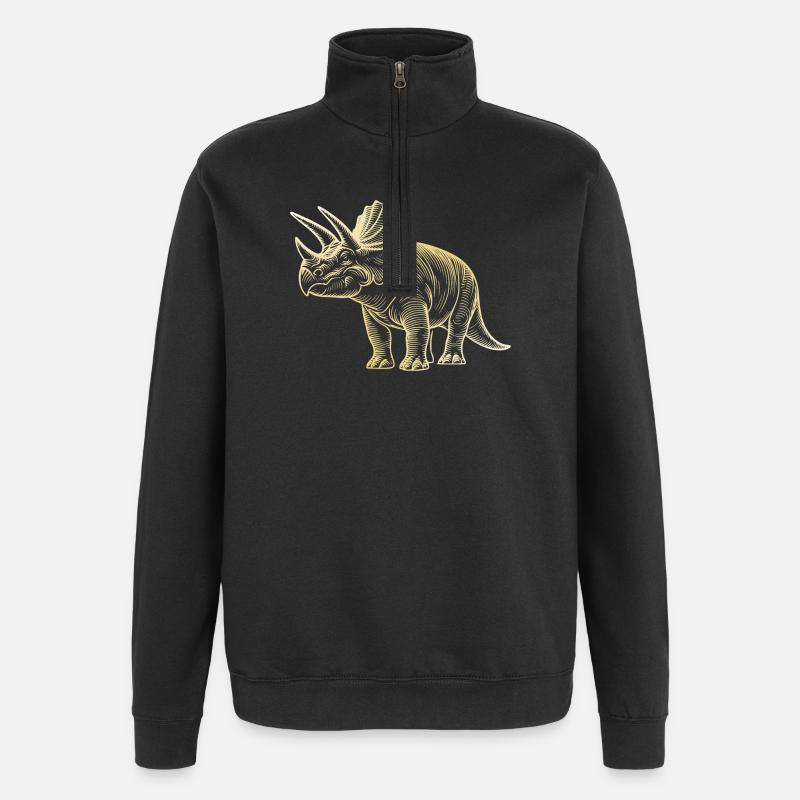 Dessin de dinosaure triceratops - Sweat à zip 1/4 - noir