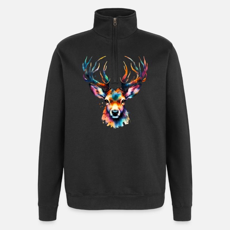 Cerf - Sweat à zip 1/4 - noir