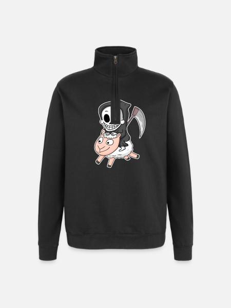 Grim Reaper Sheep Motif - Quarter-Zip Sweatshirt - black