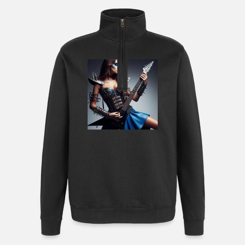Weibliche Gitarrenheldin - Quarter-Zip-Sweatshirt - Schwarz