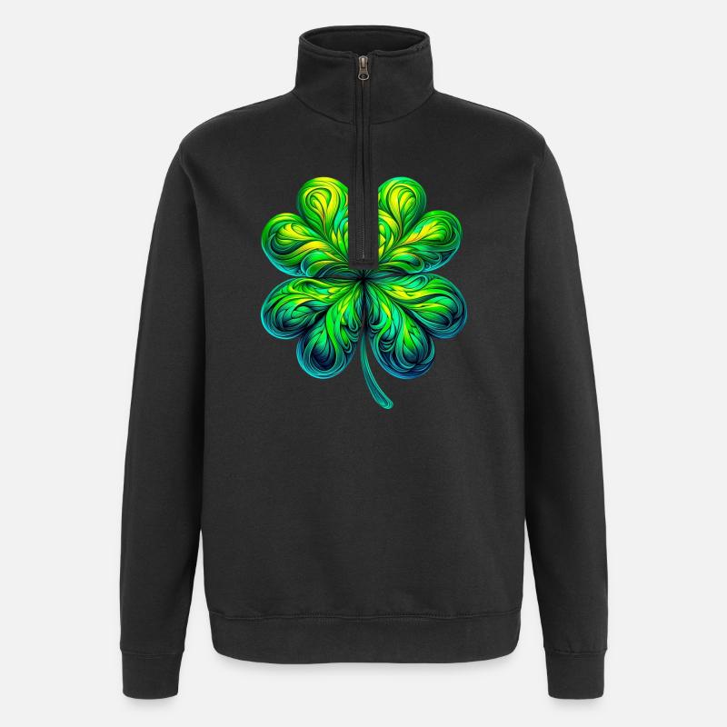 Vierblättriges Kleeblatt - Quarter-Zip-Sweatshirt - Schwarz