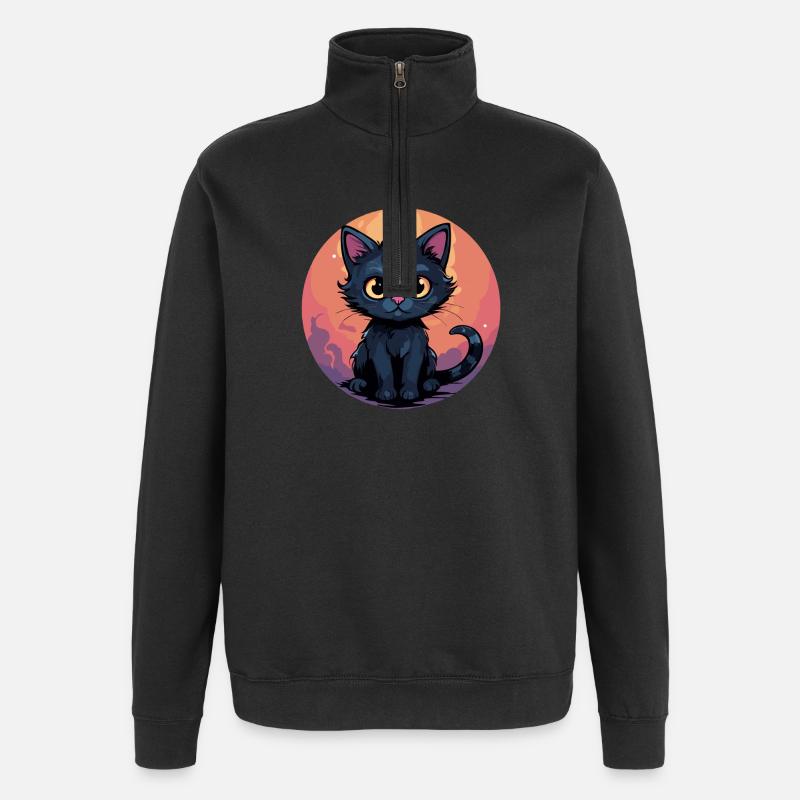 Mondscheinkätzchen im Sonnenkreis - Quarter-Zip-Sweatshirt - Schwarz