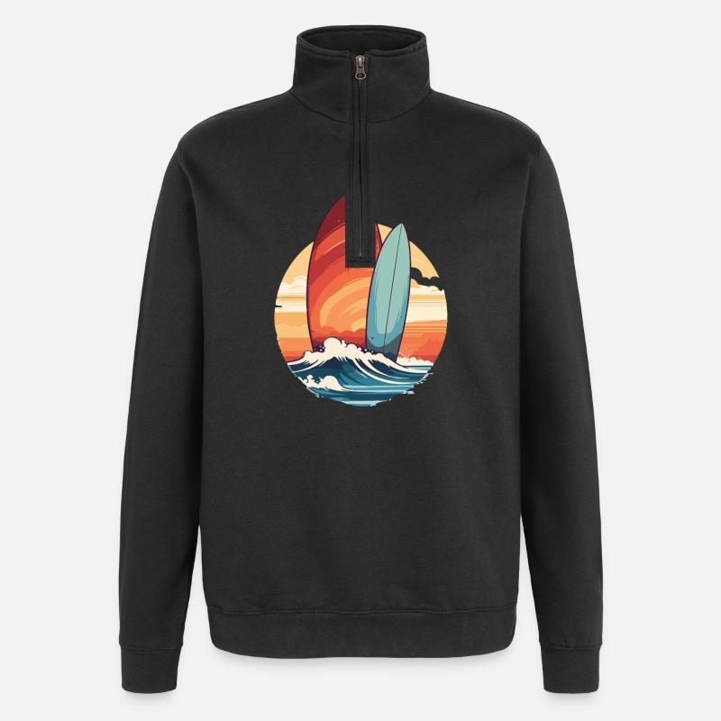 Surfbrett - Quarter-Zip-Sweatshirt - Schwarz