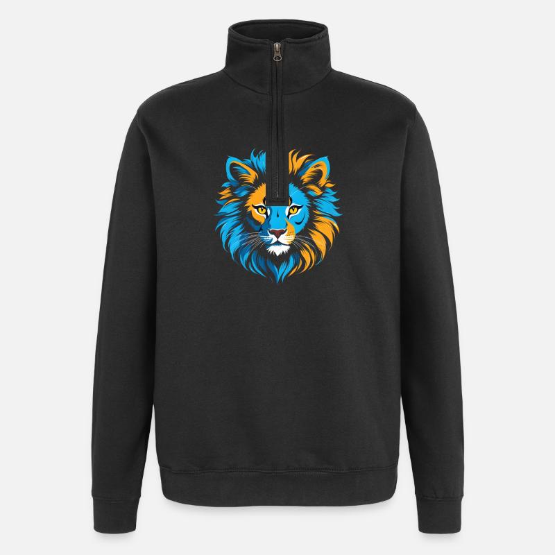 Farbenfroher Löwenkopf-Ikone - Quarter-Zip-Sweatshirt - Schwarz