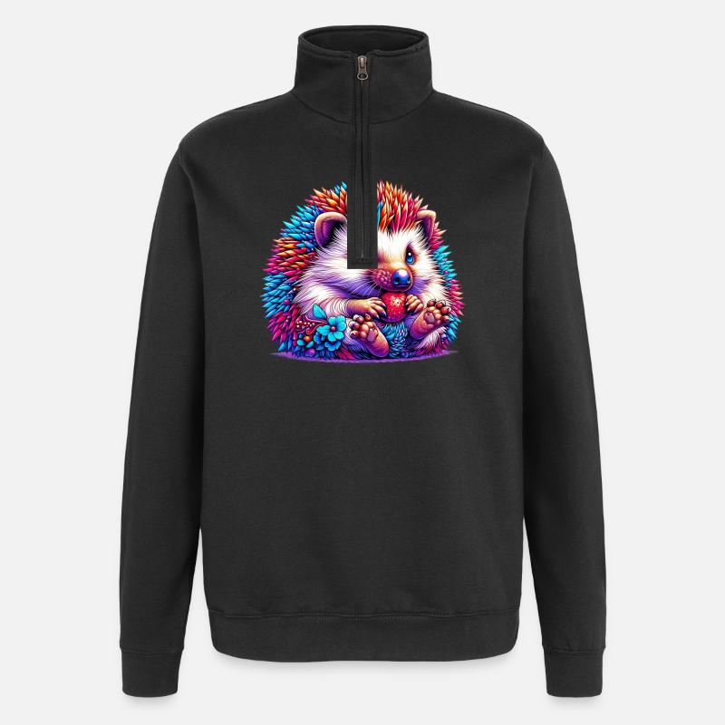 Hérisson - Sweat à zip 1/4 - noir