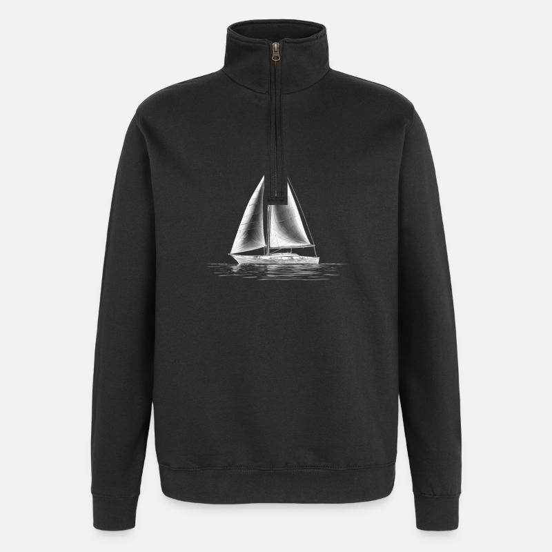 Segelboot Silhouette am Meer - Quarter-Zip-Sweatshirt - Schwarz