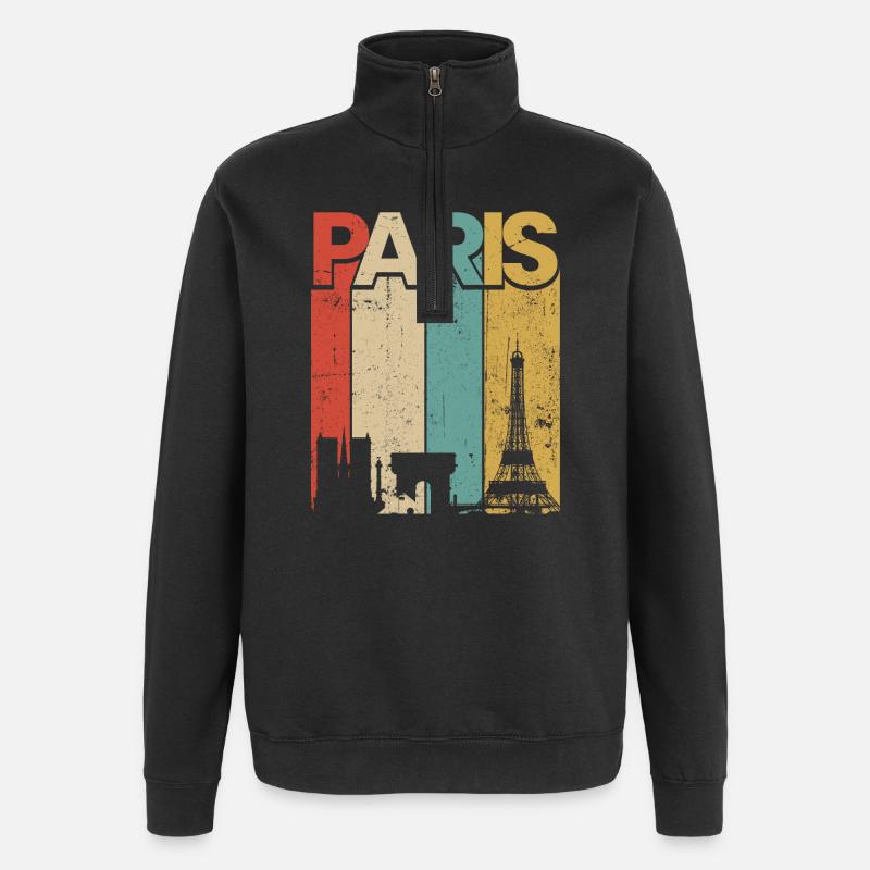 Paris Vintage Sunset Stripes - Quarter-Zip Sweatshirt - black