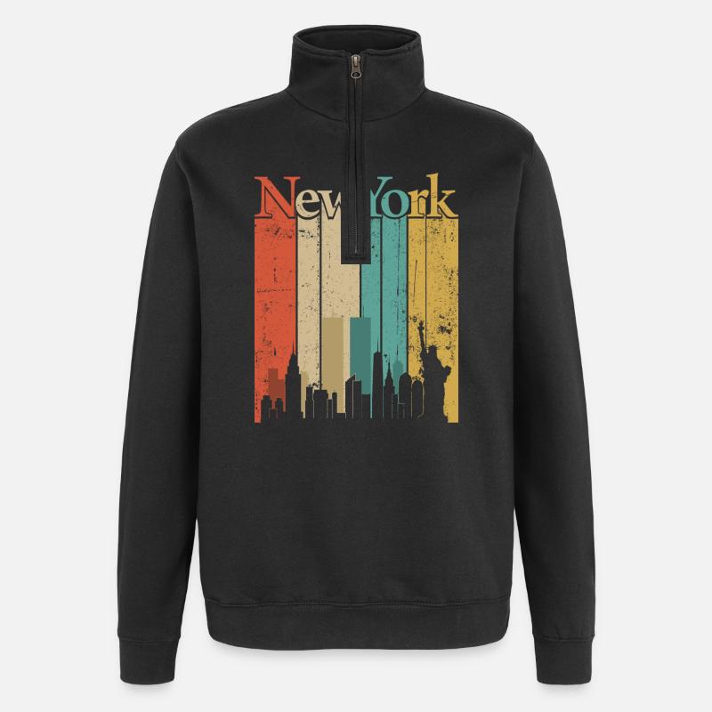 New York Skyline Retro Stripes - Quarter-Zip Sweatshirt - black