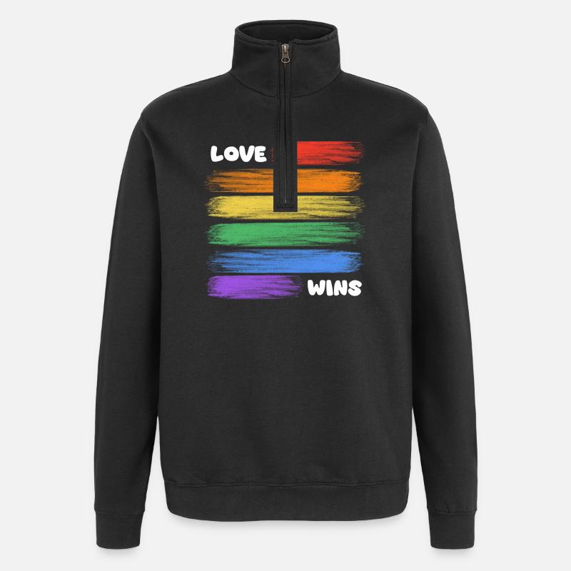 Liebe gewinnt Regenbogenstreifen - Quarter-Zip-Sweatshirt - Schwarz