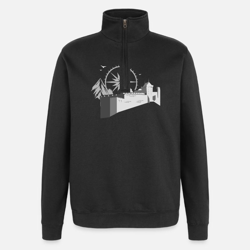 Burg mit Kompass - Quarter-Zip-Sweatshirt - Schwarz