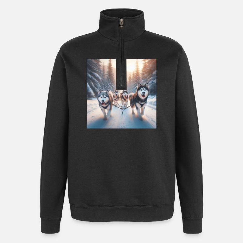 Huskies on a sled - Quarter-Zip Sweatshirt - black
