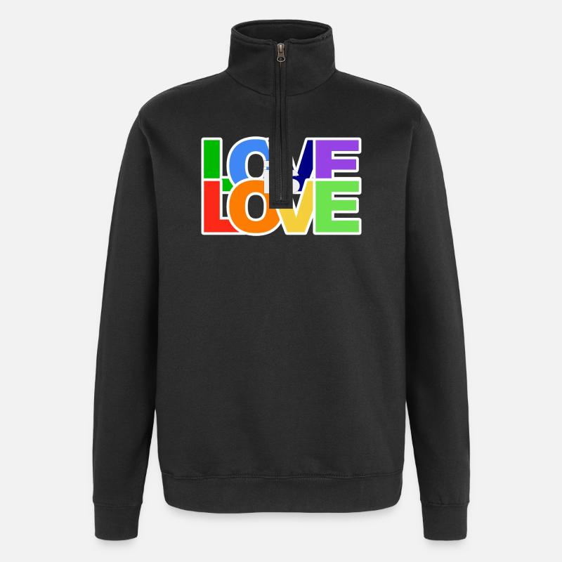 Farbenfrohes Love-Statement - Quarter-Zip-Sweatshirt - Schwarz