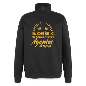 Travel Agent Gift Idea - Quarter-Zip Sweatshirt - black - Front - AI Model Female 172 light (172cm) & AI Model Male 178 dark (178cm)