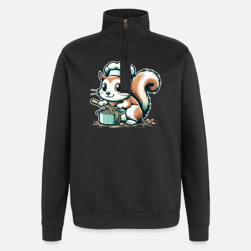 Cute cartoon squirrel cooking spaghetti - Quarter-Zip Sweatshirt - black