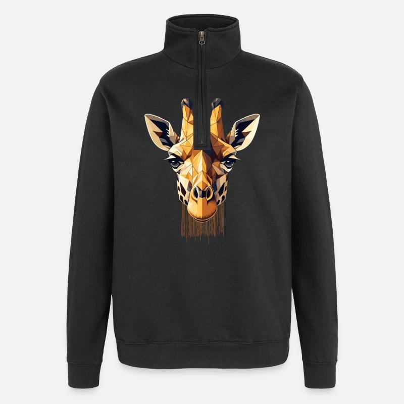 Geometric Giraffe Head Polygons Motif - Quarter-Zip Sweatshirt - black