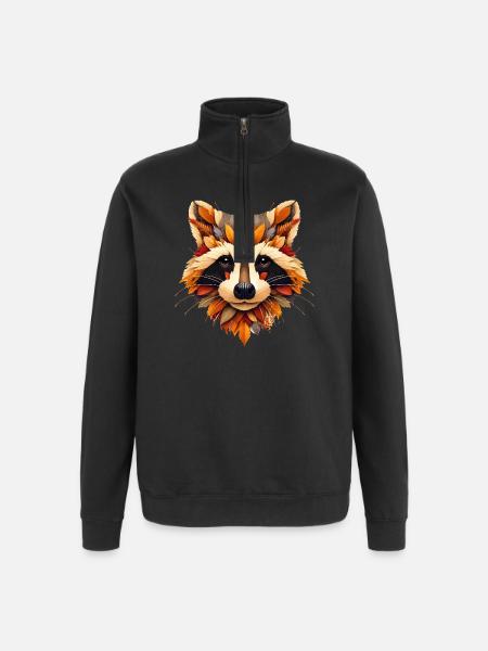 Raccoon, designed from different leaves - Quarter-Zip Sweatshirt - black