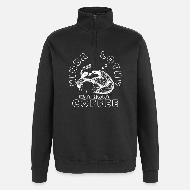 Funny Sleeping Sloth Coffee Quote - Quarter-Zip Sweatshirt - black