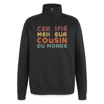 certifié meilleur cousin du monde - Sweat à zip 1/4 - noir - Devant - AI Model Female 172 light (172cm) & AI Model Male 178 dark (178cm)