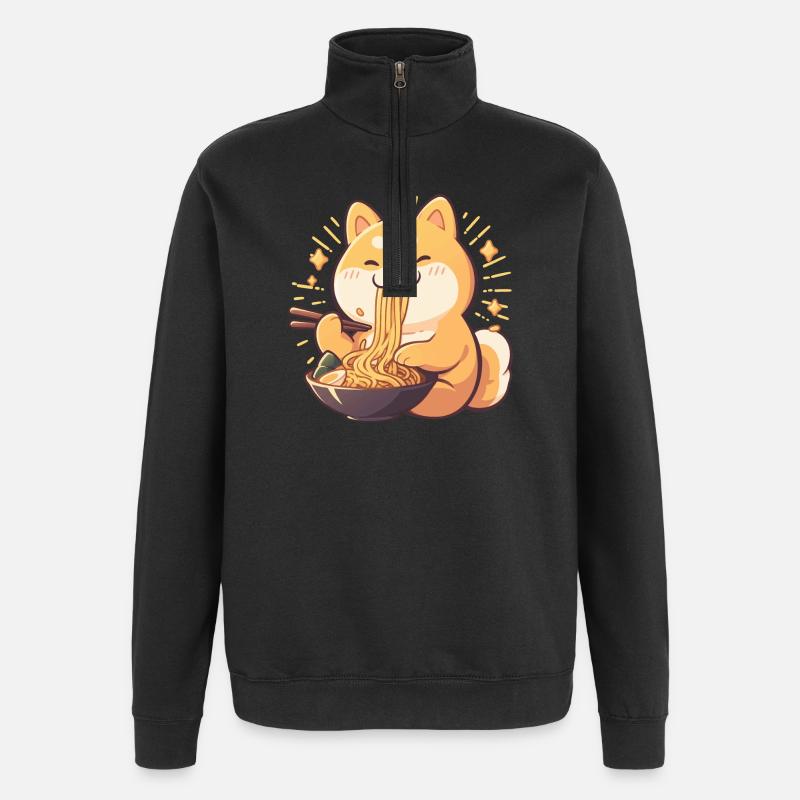 Chien qui mange des Ramens - Sweat à zip 1/4 - noir