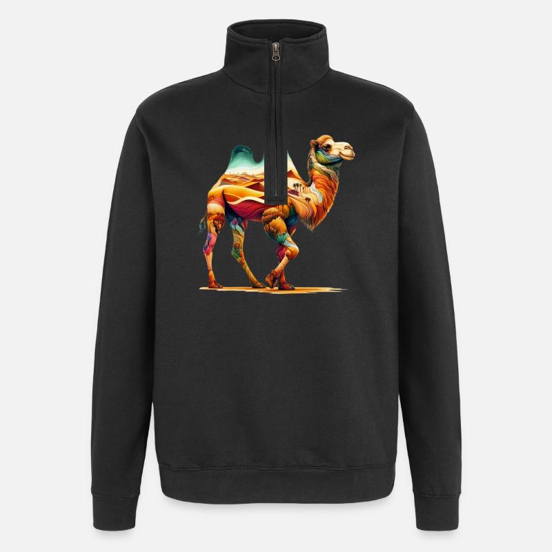 Kamel - Quarter-Zip-Sweatshirt - Schwarz