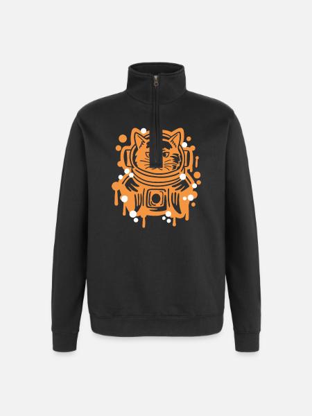 Astronaut Katze - Quarter-Zip-Sweatshirt - Schwarz