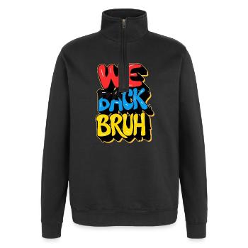 L’école est de retour, nous sommes de retour - Sweat à zip 1/4 - noir - Devant - AI Model Female 172 light (172cm) & AI Model Male 178 dark (178cm)