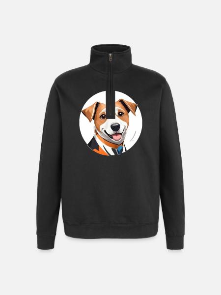 Portrait de chien amical stylisé - Sweat à zip 1/4 - noir