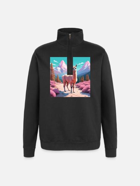 Llama in the mountains - Quarter-Zip Sweatshirt - black