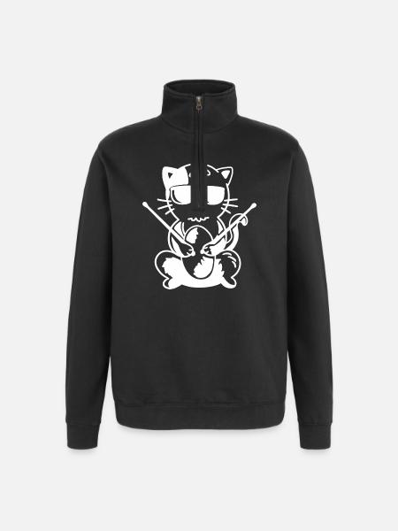 Schlagzeuger Katze - Quarter-Zip-Sweatshirt - Schwarz