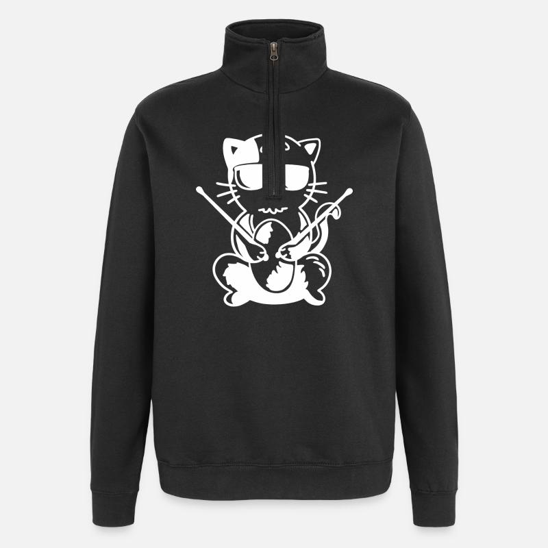 Schlagzeuger Katze - Quarter-Zip-Sweatshirt - Schwarz