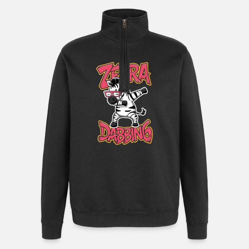 Friendly Zebra Dabbing with Glasses - Quarter-Zip Sweatshirt - black
