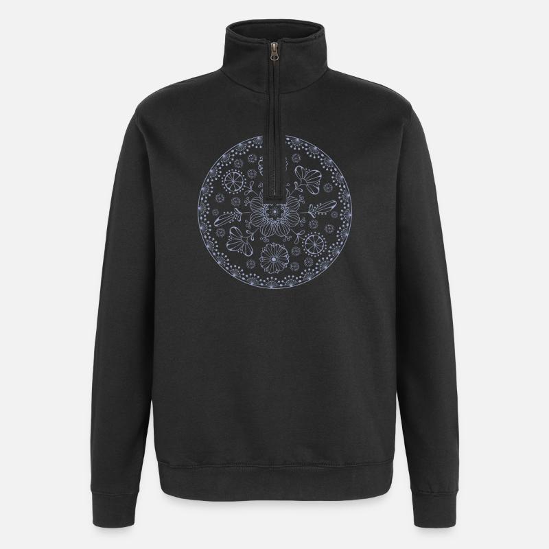 Blumenmuster - Quarter-Zip-Sweatshirt - Schwarz
