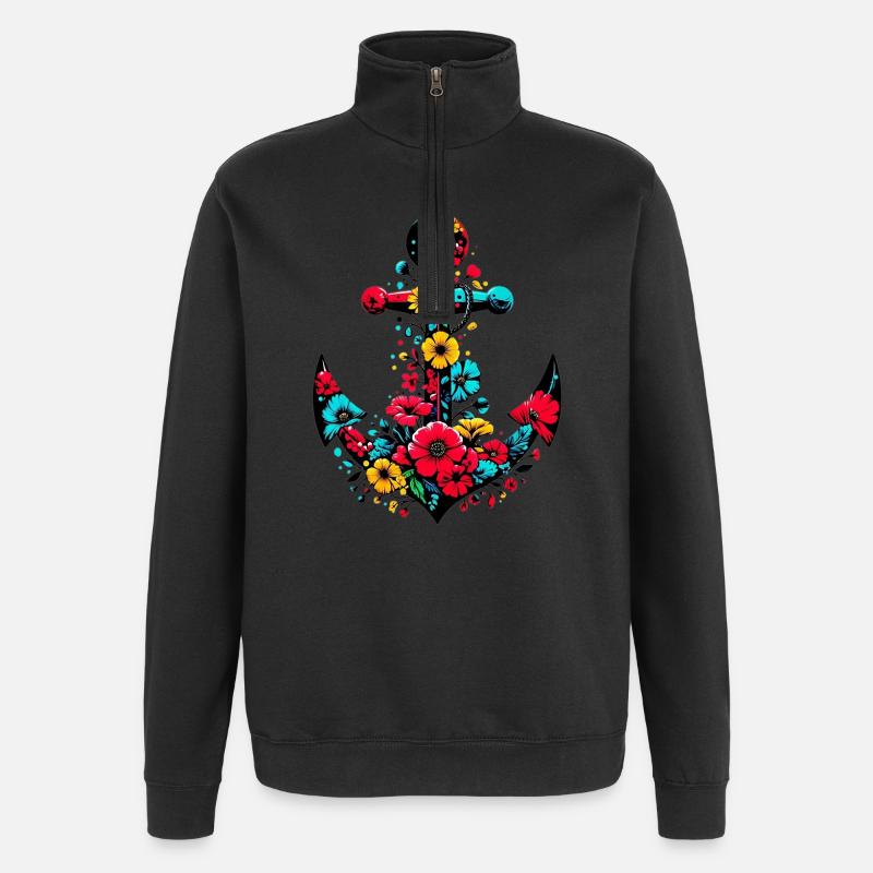 An Anchor with Flowers - Quarter-Zip Sweatshirt - black