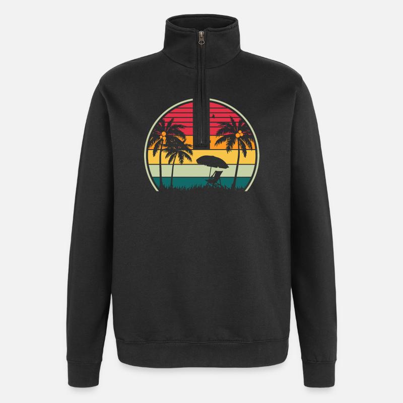 Retro Beach Sunset - Quarter-Zip Sweatshirt - black
