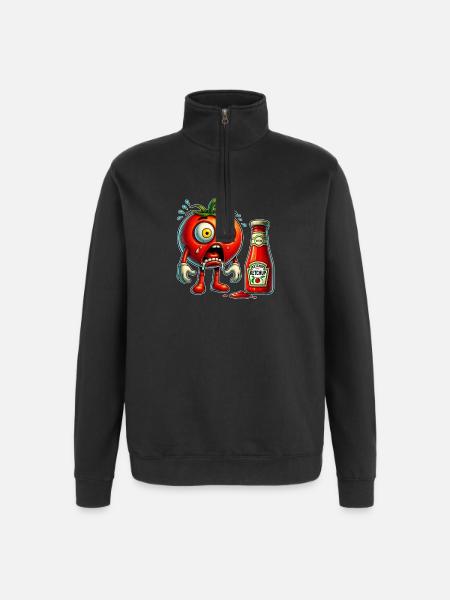Funny tomato and ketchup design - Quarter-Zip Sweatshirt - black