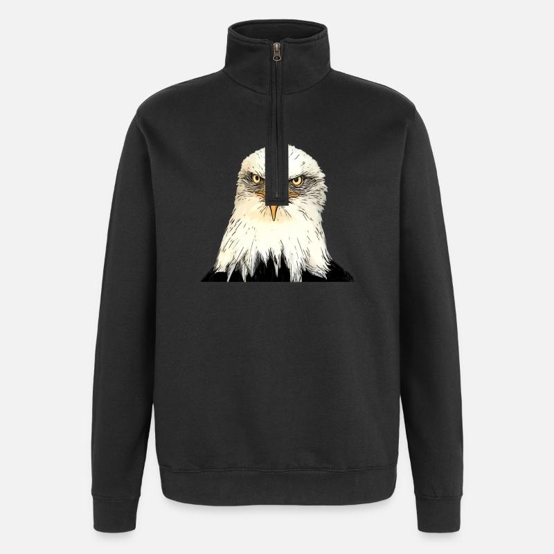 Adlerkopf Illustration mit intensivem Blick - Quarter-Zip-Sweatshirt - Schwarz