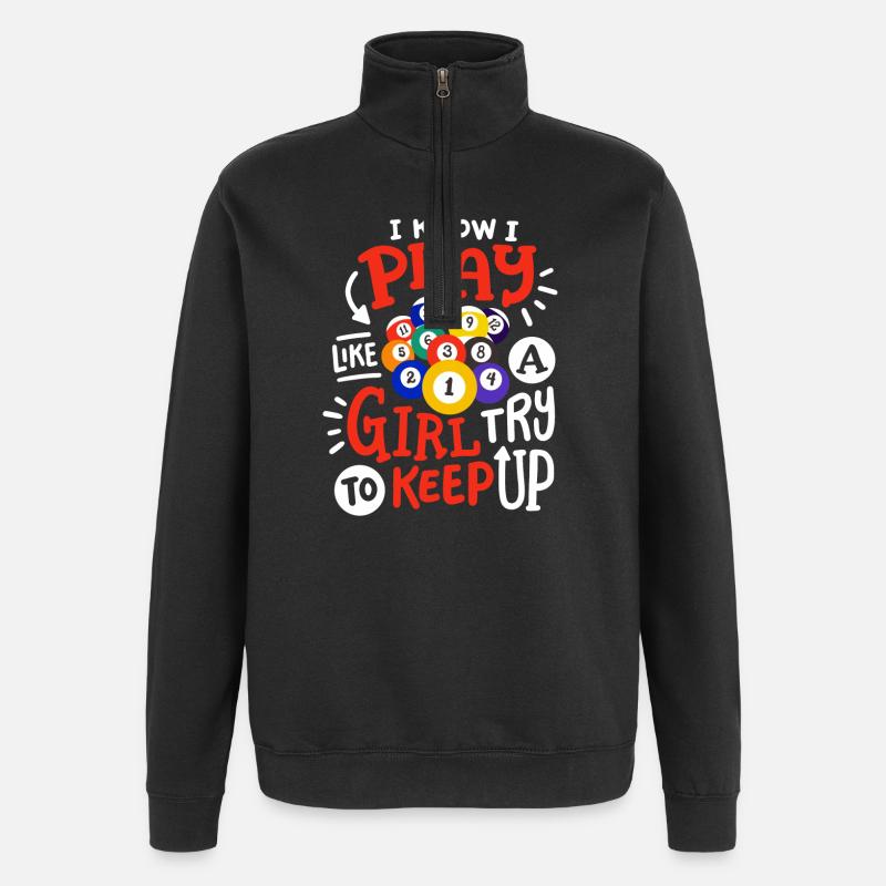 Poolspielerin Mädchen Billard - Quarter-Zip-Sweatshirt - Schwarz