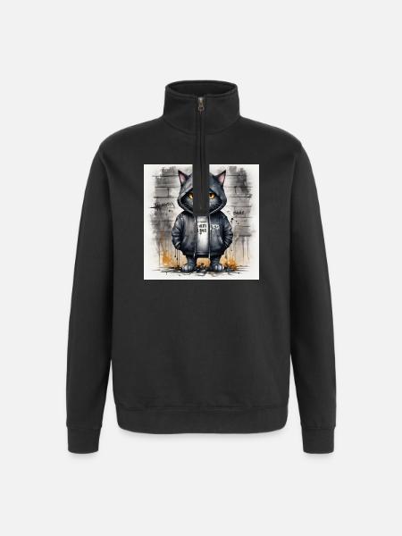 Graffiti-Katze im Hoodie - Quarter-Zip-Sweatshirt - Schwarz