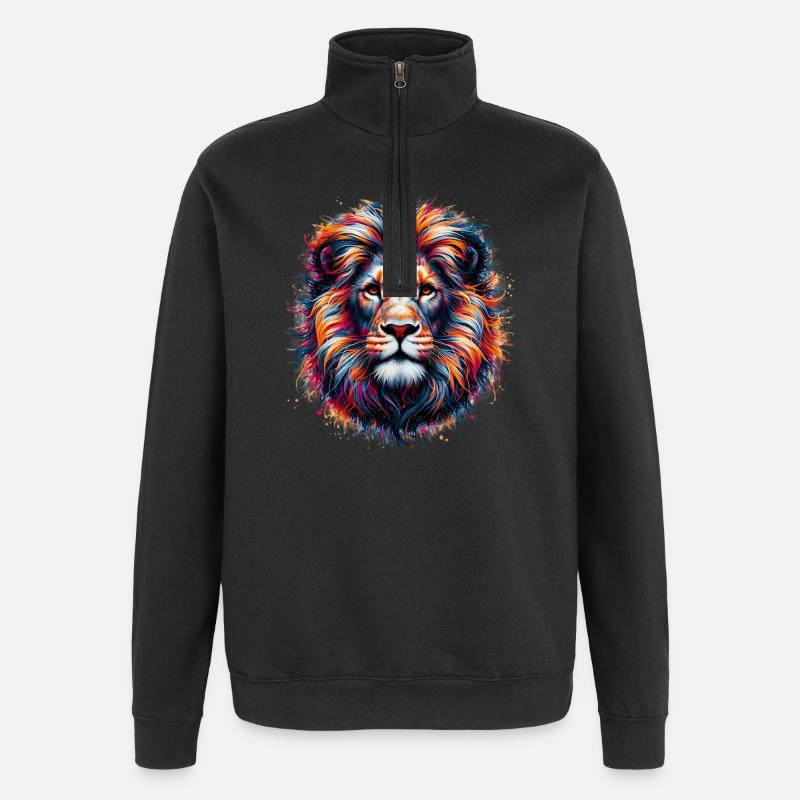 Lion - Sweat à zip 1/4 - noir