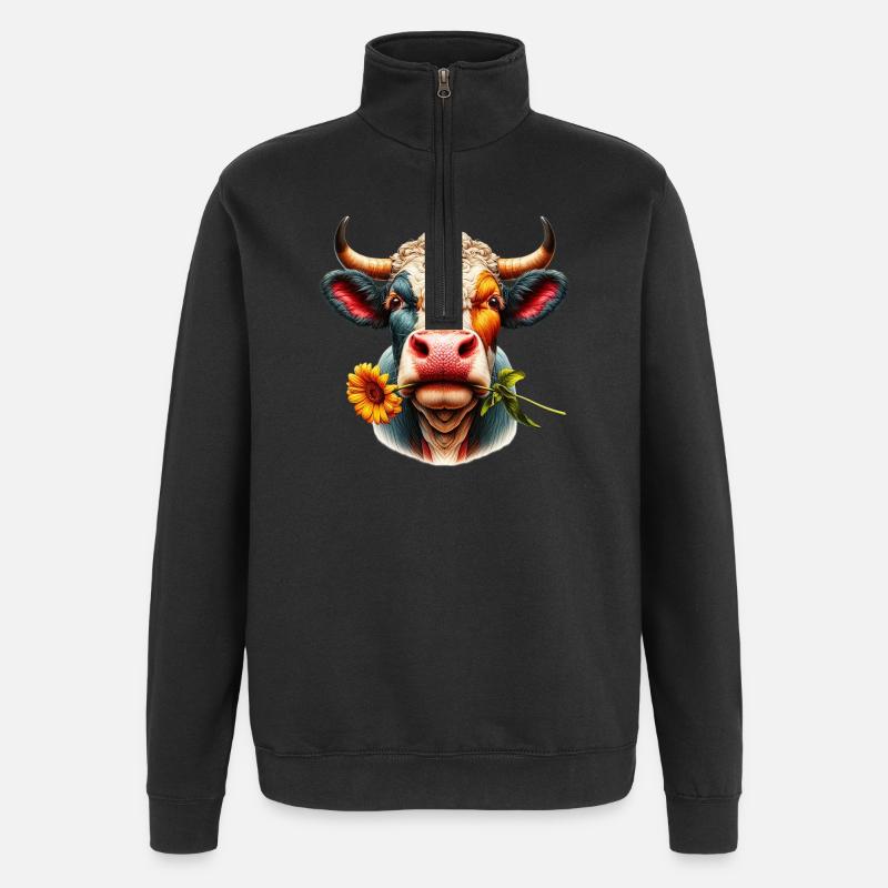 Blumen aus Kuh - Quarter-Zip-Sweatshirt - Schwarz