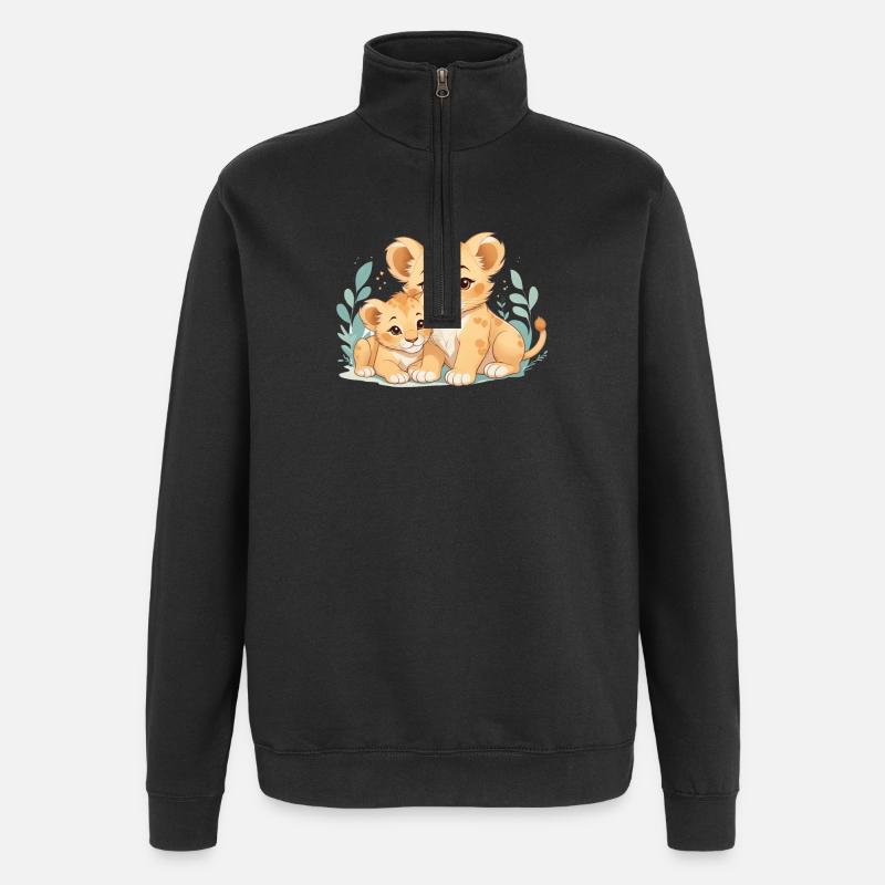 cuddling lion cubs - Quarter-Zip Sweatshirt - black