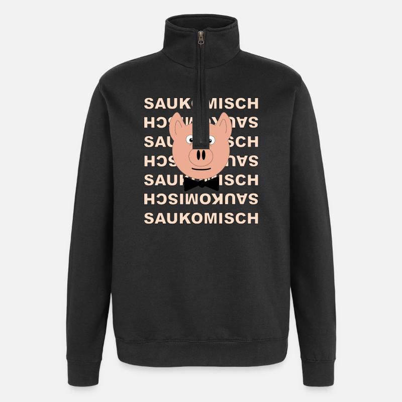 Lustiger Schweinekopf - Quarter-Zip-Sweatshirt - Schwarz