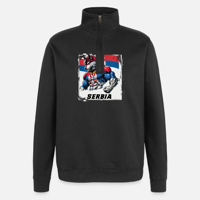 Serbia wolf flag design - Quarter-Zip Sweatshirt - black