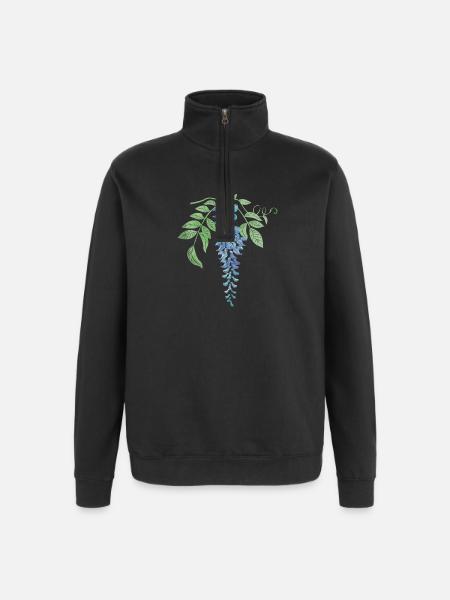 Wild Blue Wisteria Illustration - Quarter-Zip Sweatshirt - black