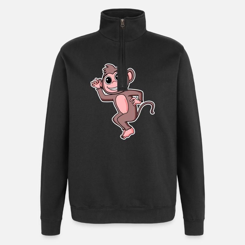 Monkey Motif Animal - Quarter-Zip Sweatshirt - black