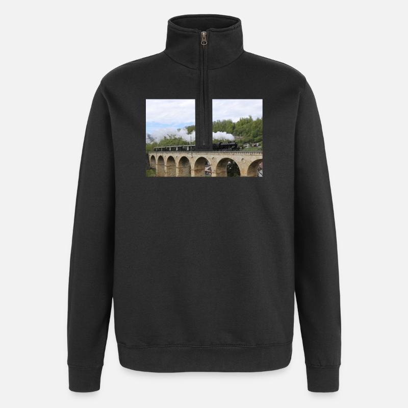 SBB Lok auf Viadukt - Quarter-Zip-Sweatshirt - Schwarz