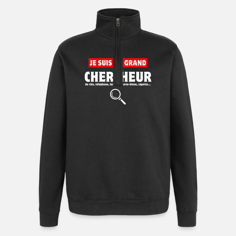 chercher, chercheur, perdre ses clés - Sweat à zip 1/4 - noir